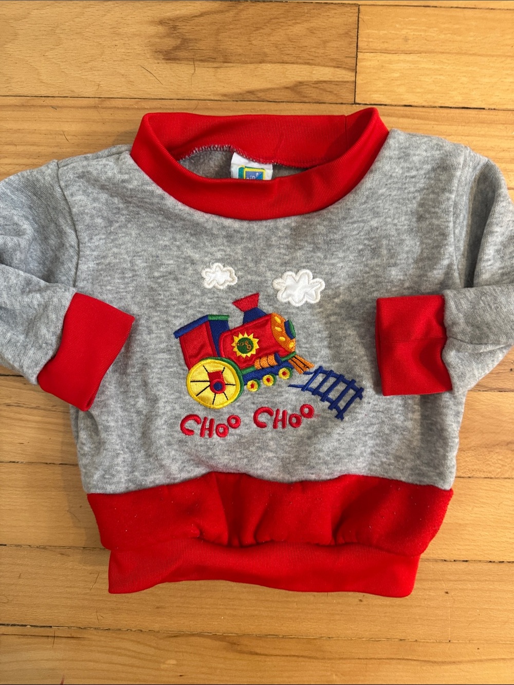 Vintage Grey & Red 'Choo Choo' Train Sweatshirt 6-9 months